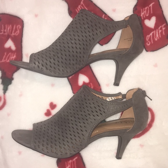 Style & Co Heels Suede like Material Dark Gray Open Toe 3”heel Zip back … - Picture 4 of 11